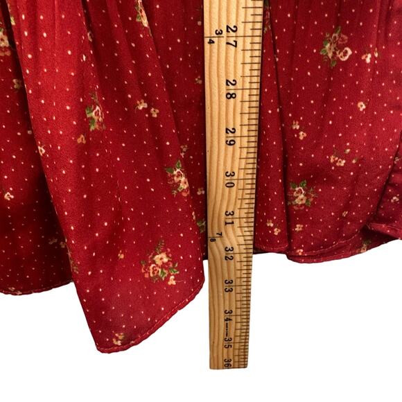 Bye Bye Y2k Mini Dress M Puff Sleeve Pleated Ditsy Floral Red Boho Fairy Cottage - Picture 13 of 16
